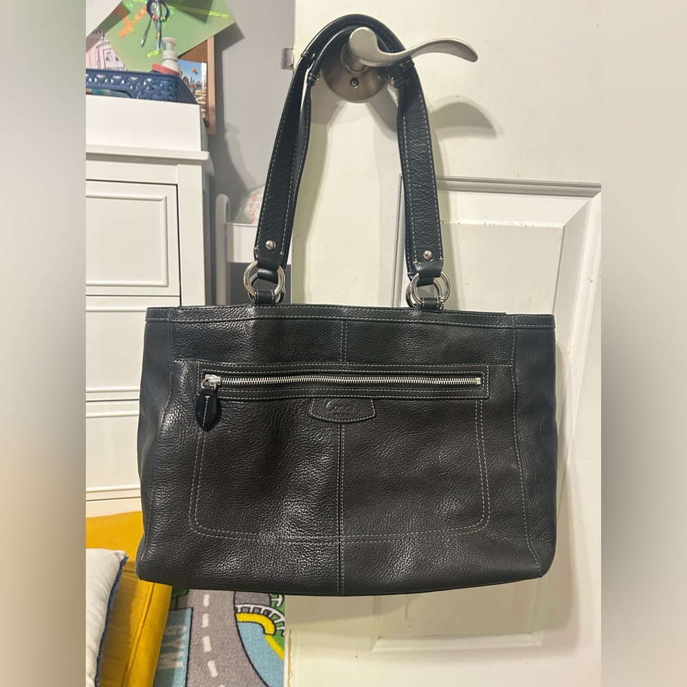 Coach Black Leather Tote Bag
